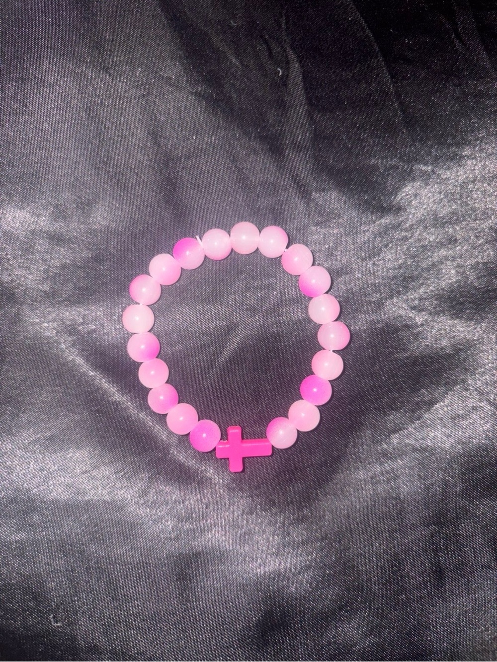 Handmade Pink Beaded Bracelet with Cross Charm